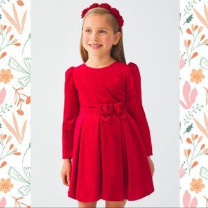 Girl Long Sleeve Red Velvet Dress